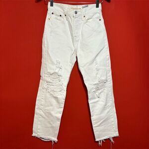 Levi's Wedgie Straight‎ Women's Distressed White Jeans Size 25